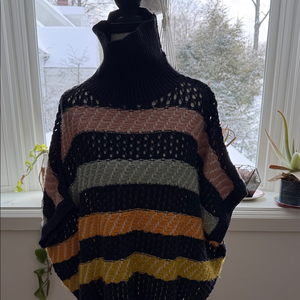 Anthropologie Black and Multicolor Turtleneck Sweater